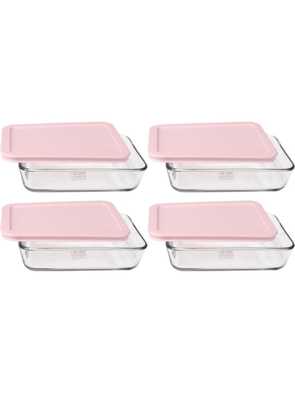 3-Cup Glass Storage Dish Set with Loring Pink Lids - 4-Pack, Made in USA